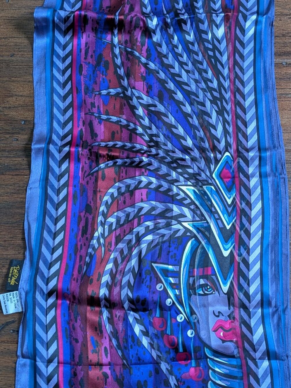 Vintage Bob Mackie Wearable Art 100% Silk Scarf Avant Garde Face Print